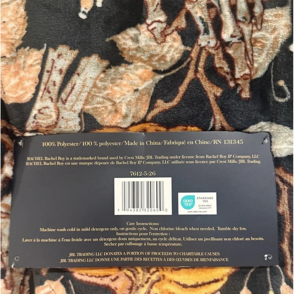 Rachel Roy Pumpkin Skeleton Hand Oversized Plush Throw Blanket 60x70 Halloween